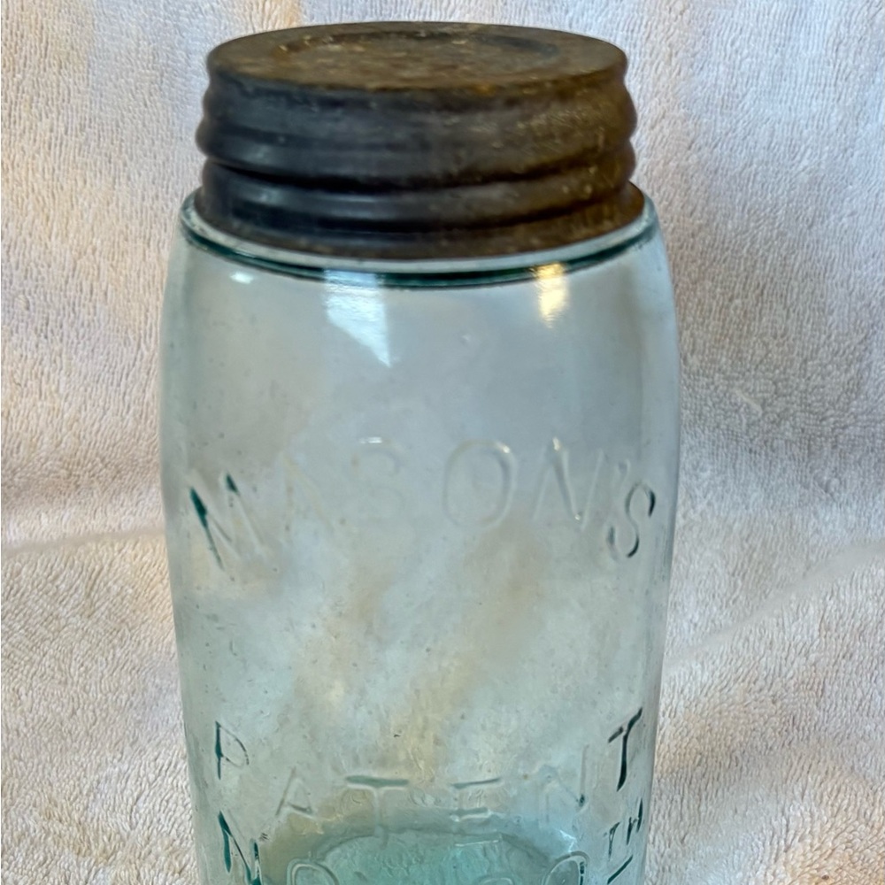 Antique Mason’s Patent Nov 30th 1858 Aqua Canning Jar Vintage
